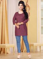 Rayon Dusty Pink Office Wear Plain Readymade Kurti